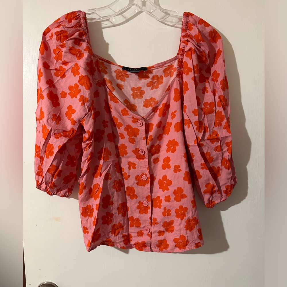 Red and pink spring blouse